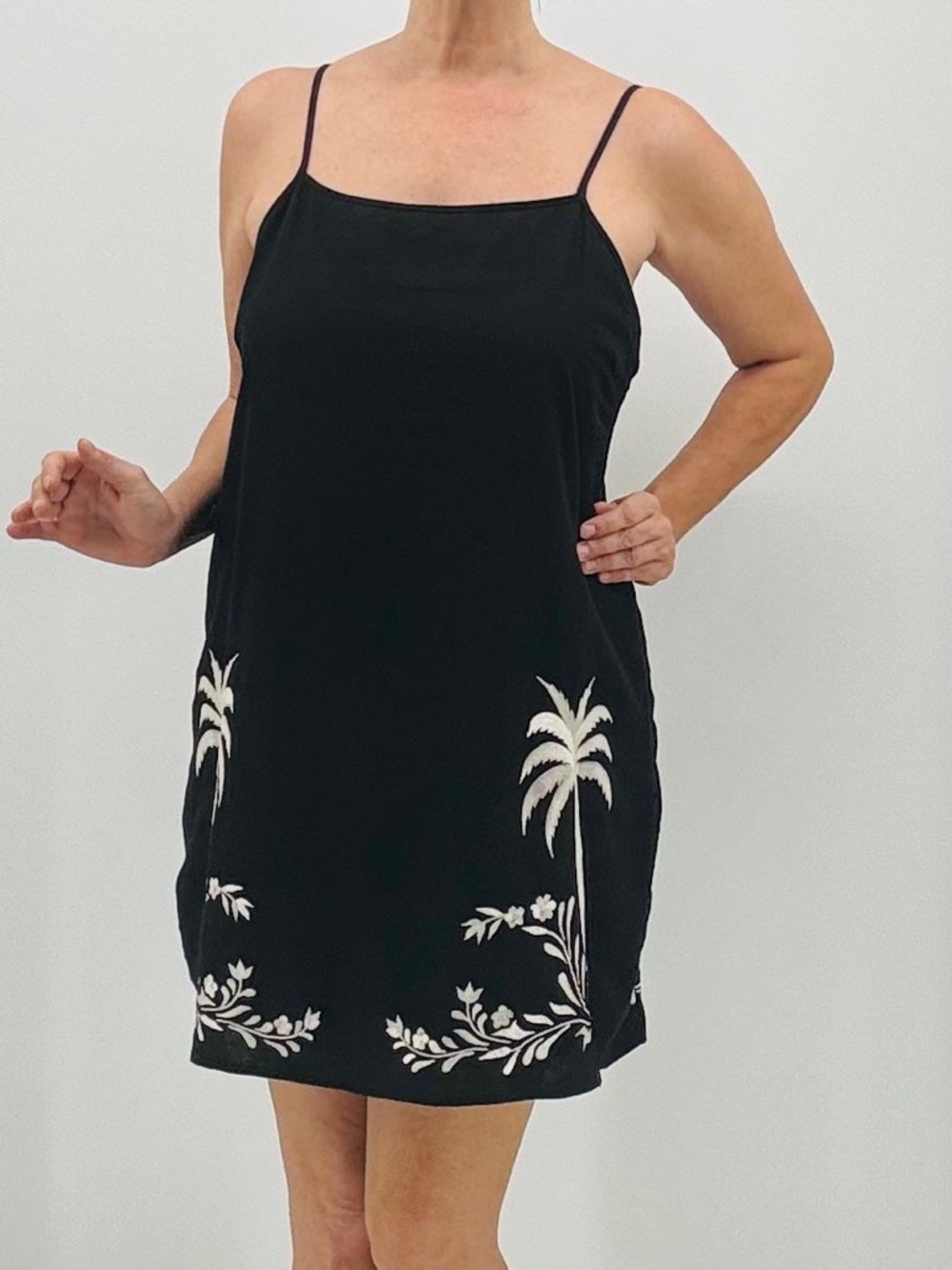 Calypso St. Barth Coastal Chic Boho Linen  Embroidered Tropical Print Mini Dress - Picture 6 of 14